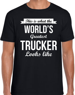 Bellatio Decorations Worlds greatest trucker t-shirt zwart heren - Werelds grootste vrachtwagenchauffeur cadeau 2XL