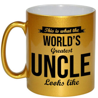 Bellatio Decorations Worlds Greatest Uncle / oom cadeau mok / beker goudglanzend 330 ml - feest mokken Goudkleurig