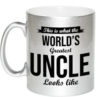 Bellatio Decorations Worlds Greatest Uncle / oom cadeau mok / beker zilverglanzend 330 ml - feest mokken Zilverkleurig