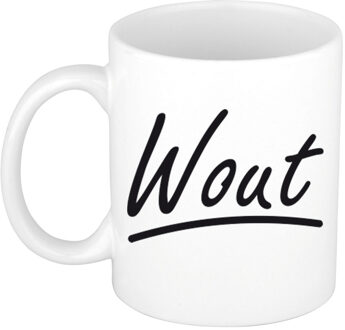 Bellatio Decorations Wout Naam koffiemok - beker - met sierlijke letters - wit - 300 ml - Cadeau - Heren