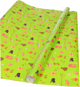 Bellatio Decorations XL Inpakpapier/cadeaupapier Sinterklaas print groen 2,5 x 0,7 meter 70 gram luxe kwaliteit - Cadeaupapier