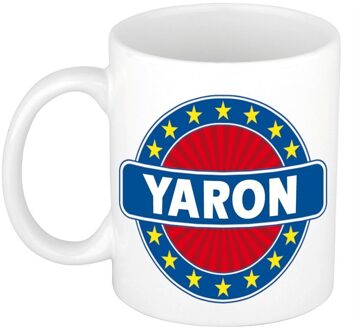 Bellatio Decorations Yaron voornaam koffiemok - beker - wit/blauw - 300 ml - Cadeau - Heren - Collega - Vaderdag Multi