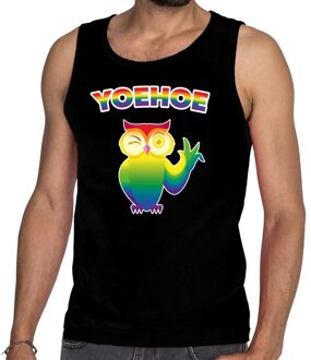 Bellatio Decorations Yoehoe gay pride tanktop met knipogende uil zwart voor heren 2XL