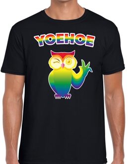 Bellatio Decorations Yoehoe knipogende regenboog uil gay pridet-shirt zwart voor here M