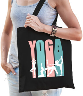 Bellatio Decorations Yoga icons katoenen tas zwart voor volwassenen - sport / hobby tasjes