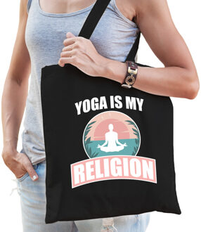 Bellatio Decorations Yoga is my religion katoenen tas zwart voor volwassenen - sport / hobby tasjes - Feest Boodschappentassen