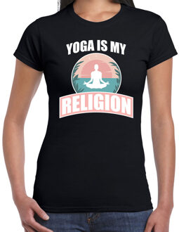 Bellatio Decorations Yoga is my religion t-shirt zwart dames - Sport / hobby shirt XS - Feestshirts