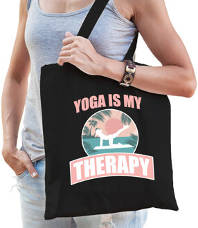 Bellatio Decorations Yoga is my therapy katoenen tas zwart voor volwassenen - sport / hobby tasjes - Feest Boodschappentassen