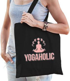 Bellatio Decorations Yogaholic katoenen tas zwart voor volwassenen - sport / hobby tasjes - Feest Boodschappentassen