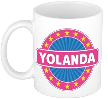 Bellatio Decorations Yolanda voornaam koffiemok - beker - wit/roze - 300 ml - Cadeau - Dames - Collega - Moederdag