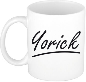 Bellatio Decorations Yorick Naam koffiemok - beker - met sierlijke letters - wit - 300 ml - Cadeau - Heren