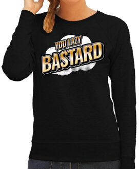 Bellatio Decorations You lazy Bastard fun tekst sweater voor dames zwart in 3D effect 2XL