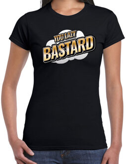 Bellatio Decorations You lazy bastard fun tekst t-shirt voor dames zwart in 3D effe XS