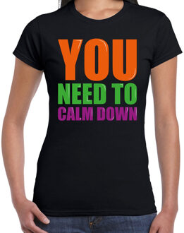 Bellatio Decorations You need to calm down fun tekst t-shirt zwart dames XS