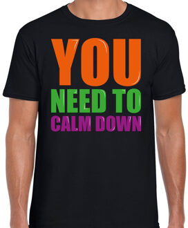 Bellatio Decorations You need to calm down fun tekst t-shirt zwart heren 2XL