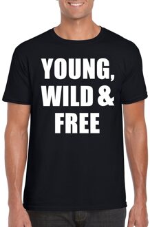 Bellatio Decorations Young, wild and free fun t-shirt zwart voor heren L - Feestshirts