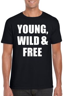 Bellatio Decorations Young, wild and free fun t-shirt zwart voor heren M - Feestshirts