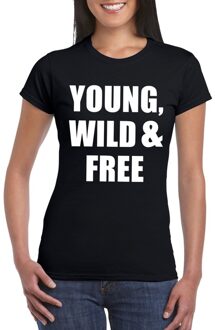 Bellatio Decorations Young, wild and free tekst t-shirt zwart dames