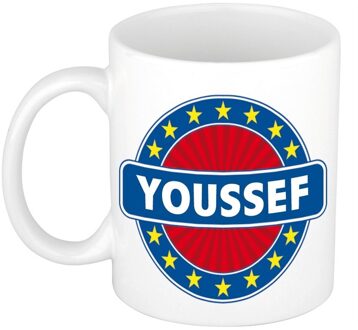 Bellatio Decorations Youssef voornaam koffiemok - beker - wit/blauw - 300 ml - Cadeau - Heren - Collega - Vaderdag Multi