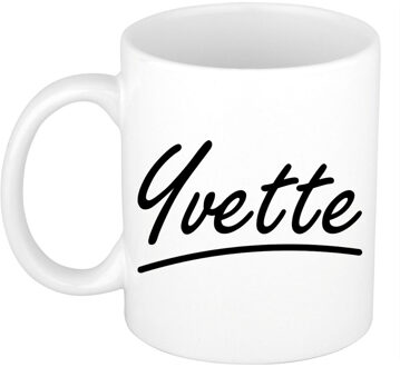 Bellatio Decorations Yvette Naam koffiemok - beker - met sierlijke letters - wit - 300 ml - Cadeau - Dames