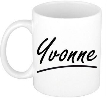 Bellatio Decorations Yvonne Naam koffiemok - beker - met sierlijke letters - wit - 300 ml - Cadeau - Dames