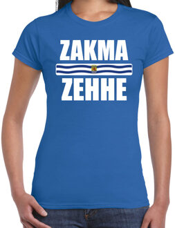 Bellatio Decorations Zakma zehhe met vlag Zeeland t-shirt blauw dames - Zeeuws dialect cadeau shirt 2XL