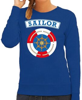 Bellatio Decorations Zeeman/sailor verkleed sweater blauw voor dames 2XL