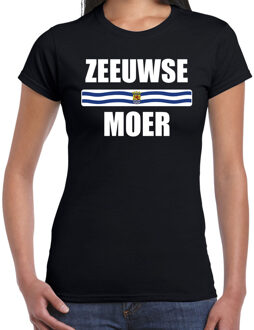 Bellatio Decorations Zeeuwse moer met vlag Zeeland t-shirt zwart dames - Zeeuws dialect moederdag cadeau shirt XS