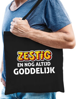 Bellatio Decorations Zestig en goddelijk - 60 jaar verjaardag kado tas zwart voor heren - Feest Boodschappentassen