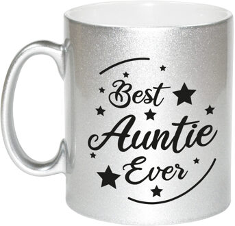 Bellatio Decorations Zilveren Best Auntie Ever cadeau koffiemok / theebeker 330 ml - feest mokken Zilverkleurig