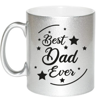 Bellatio Decorations Zilveren Best Dad Ever cadeau koffiemok / theebeker 330 ml - feest mokken Zilverkleurig