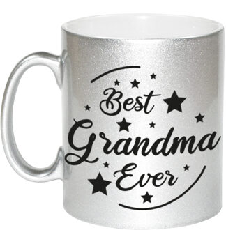 Bellatio Decorations Zilveren Best Grandma Ever cadeau koffiemok / theebeker 330 ml - feest mokken Zilverkleurig