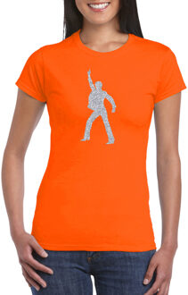 Bellatio Decorations Zilveren disco t-shirt / kleding oranje voor dames