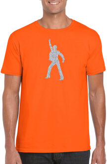 Bellatio Decorations Zilveren disco t-shirt / kleding - oranje - voor heren - muziek shirts / discothema / 70s / 80s / outfit S