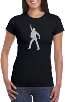 Bellatio Decorations Zilveren disco t-shirt / kleding - zwart - voor dames - muziek shirts / discothema / 70s / 80s / outfit S