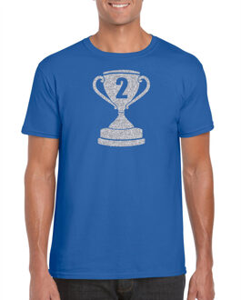 Bellatio Decorations Zilveren kampioens beker / nummer 2 t-shirt / kleding blauw heren