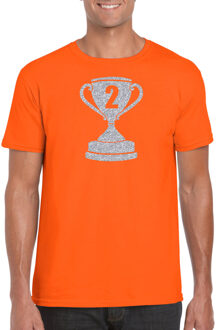 Bellatio Decorations Zilveren kampioens beker / nummer 2 t-shirt / kleding oranje heren
