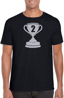 Bellatio Decorations Zilveren kampioens beker / nummer 2 t-shirt / kleding zwart heren