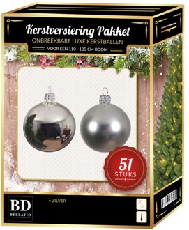 Bellatio Decorations Zilveren kerstballen pakket 51-delig voor 120 cm boom - Kerstbal Zilverkleurig