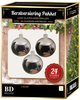 Bellatio Decorations Zilveren Kerstversiering Kerstballen 24-delig 6 en 8 cm - Kerstbal Zilverkleurig