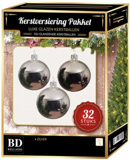 Bellatio Decorations Zilveren Kerstversiering Kerstballen 32-delig 6 cm / 8 cm / 10 cm - Kerstbal Zilverkleurig