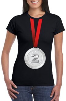Bellatio Decorations Zilveren medaille kampioen shirt zwart dames L