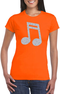Bellatio Decorations Zilveren muziek noot  / muziek feest t-shirt / kleding - oranje - voor dames - muziek shirts / muziek liefhebber / outfit XL