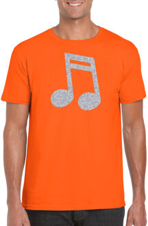 Bellatio Decorations Zilveren muziek noot  / muziek feest t-shirt / kleding - oranje - voor heren - muziek shirts / muziek liefhebber / outfit 2XL