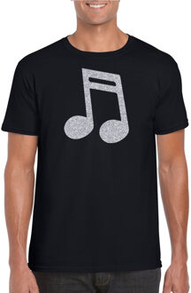 Bellatio Decorations Zilveren muziek noot  / muziek feest t-shirt / kleding - zwart - voor heren - muziek shirts / muziek liefhebber / outfit S