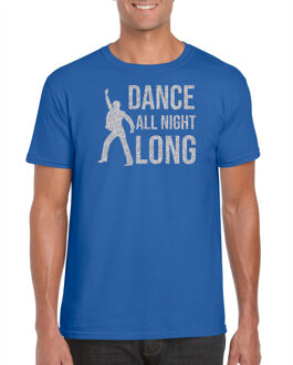 Bellatio Decorations Zilveren muziek t-shirt / shirt Dance all night long - blauw - voor heren - muziek shirts / discothema / 70s / 80s / outfit M