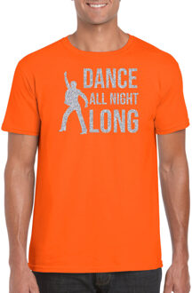 Bellatio Decorations Zilveren muziek t-shirt / shirt Dance all night long oranje heren