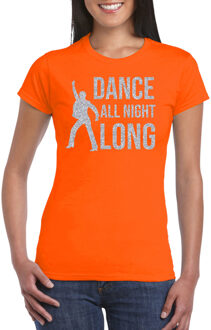 Bellatio Decorations Zilveren muziek t-shirt / shirt - Dance all night long - oranje - voor dames - muziek shirts / discothema / 70s / 80s / outfit 2XL