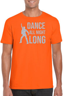 Bellatio Decorations Zilveren muziek t-shirt / shirt Dance all night long - oranje - voor heren - muziek shirts / discothema / 70s / 80s / outfit XL