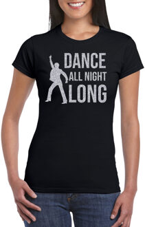 Bellatio Decorations Zilveren muziek t-shirt / shirt Dance all night long - zwart - voor dames - muziek shirts / discothema / 70s / 80s / outfit XS